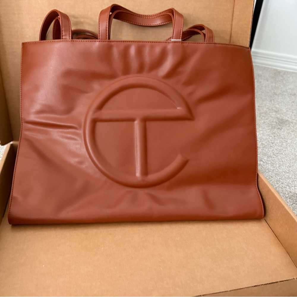 Telfar Tan Embossed Logo Briefcase